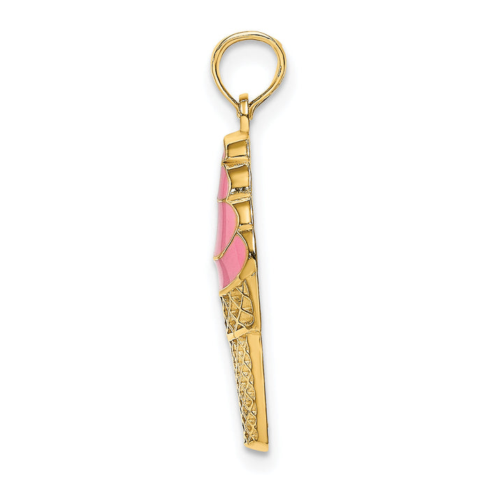 14K Pink Enameled Strawberry Ice Cream Cone Charm-K6799