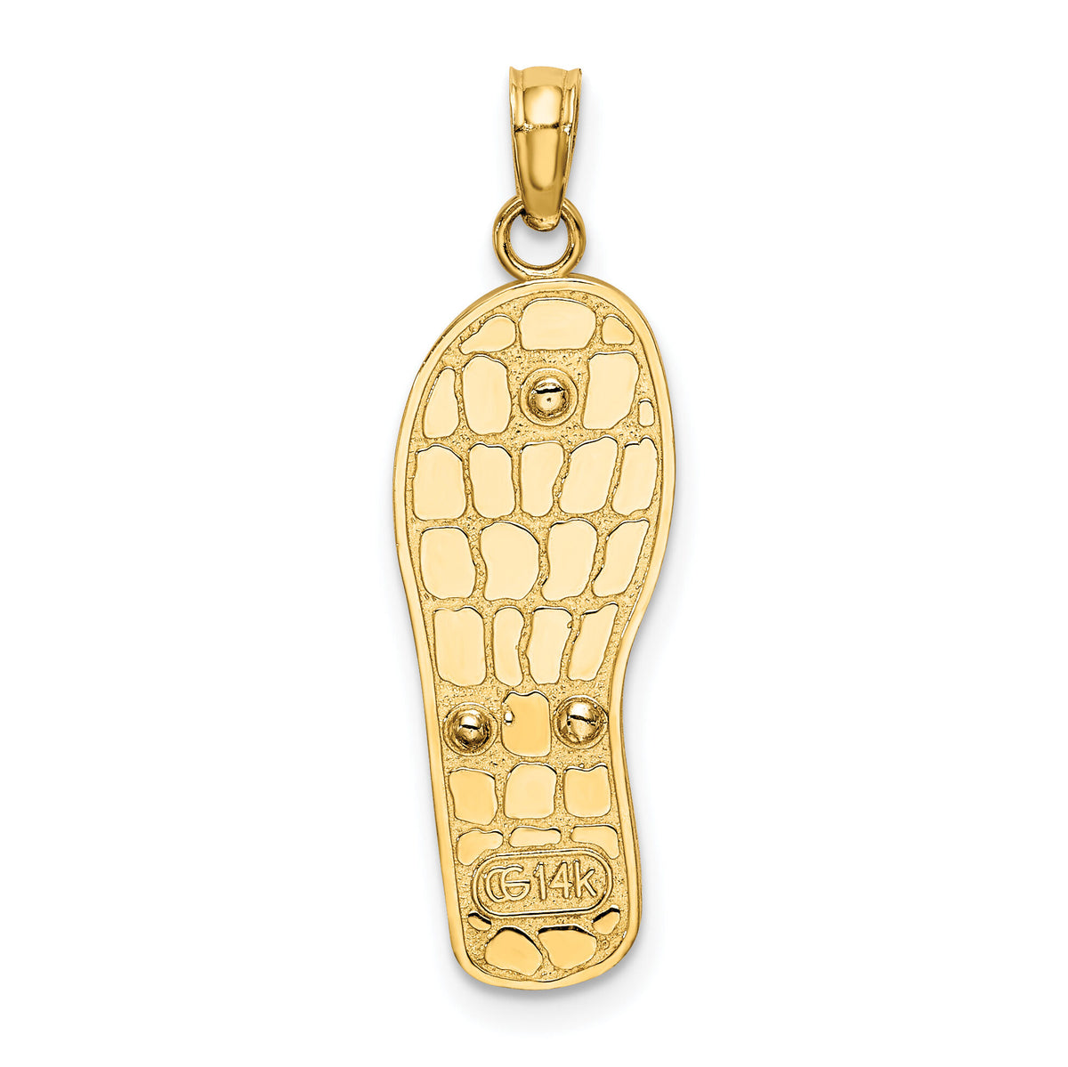 14K Rhodium 3D Enamel Pink Flowers On Blue Stripes Flip-Flop Charm-K6802