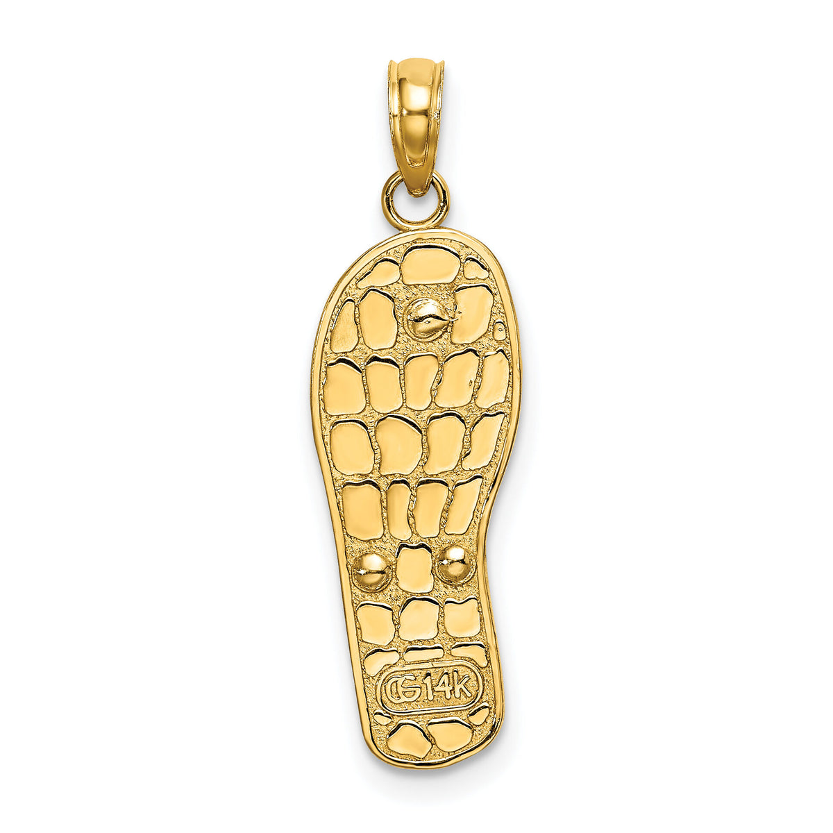 14K w/Rhodium 3D Enamel Fuschia and White Flowers On Aqua Flip-Flop Charm-K6803