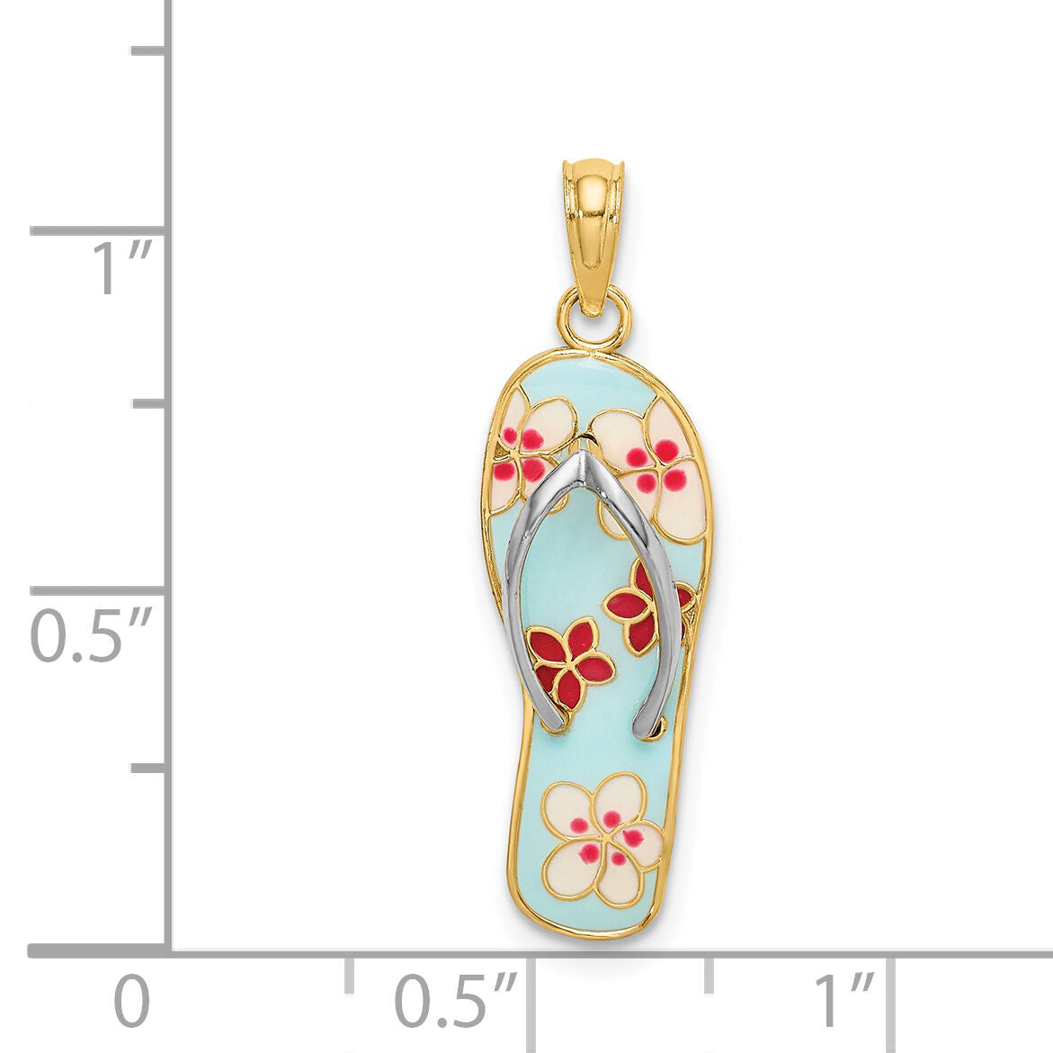 14K w/Rhodium 3D Enamel Fuschia and White Flowers On Aqua Flip-Flop Charm-K6803