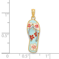 14K w/Rhodium 3D Enamel Fuschia and White Flowers On Aqua Flip-Flop Charm-K6803