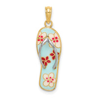 14K w/Rhodium 3D Enamel Fuschia and White Flowers On Aqua Flip-Flop Charm-K6803