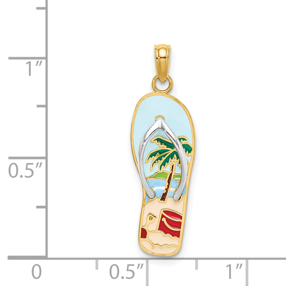 14K w/Rhodium 3D Enamel Palm Tree and Bucket Flip-Flop Charm-K6804