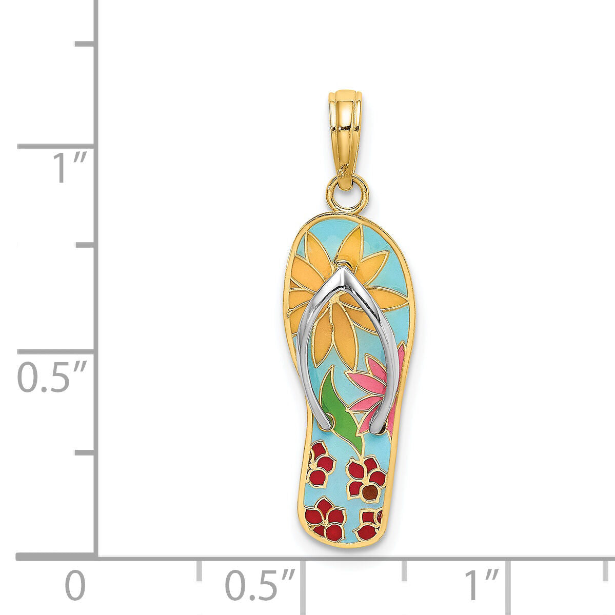 14K and Rhodium Multi-Colored 3D Enamel Fuschia Flowers On Flip-Flop Charm-K6805