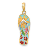 14K and Rhodium Multi-Colored 3D Enamel Fuschia Flowers On Flip-Flop Charm-K6805