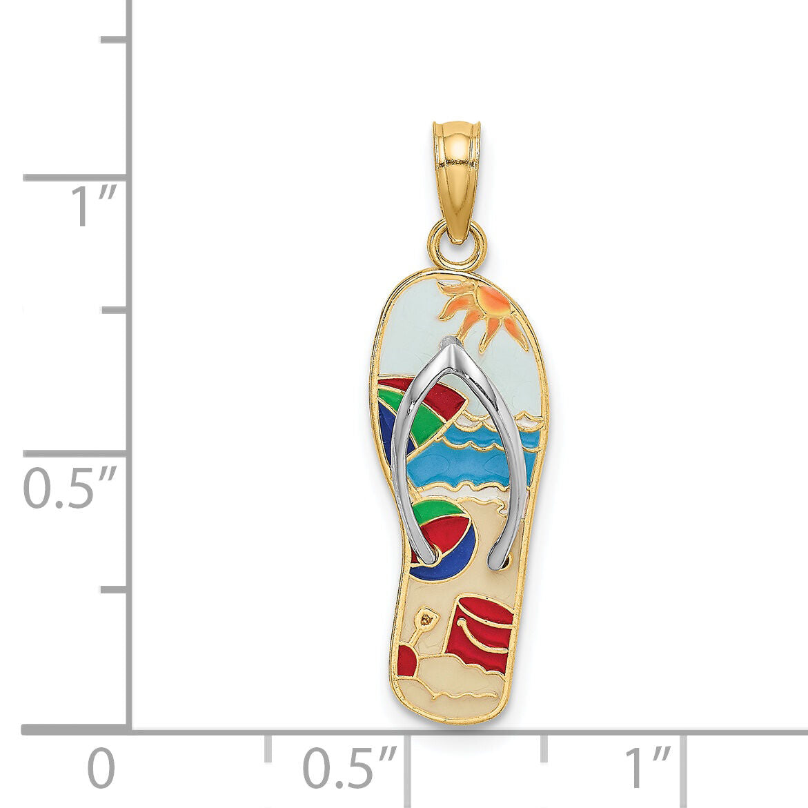 14K w/Rhodium Multi-Colored 3D Enamel Beach Scene On Flip-Flop Charm-K6806