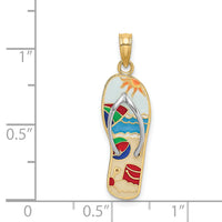 14K w/Rhodium Multi-Colored 3D Enamel Beach Scene On Flip-Flop Charm-K6806