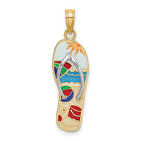 14K w/Rhodium Multi-Colored 3D Enamel Beach Scene On Flip-Flop Charm-K6806