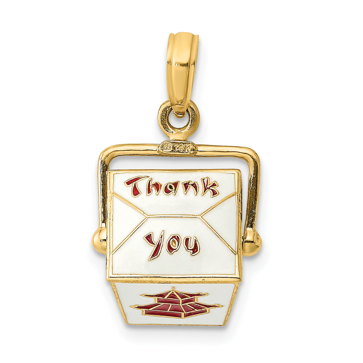 14K 3-D Enameled Moveable Chinese Take-Out Box Charm-K6807