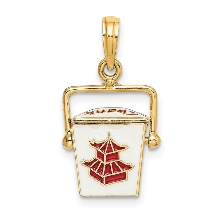 14K 3-D Enameled Moveable Chinese Take-Out Box Charm-K6807