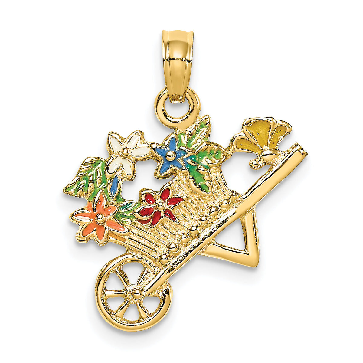 14K 3-D Multi-color Enamel flower Cart Charm-K6808