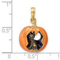 14K 3-D Enameled Pumpkin w/Black Cat and Moon Charm-K6809