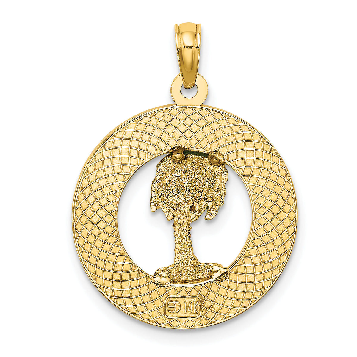 14K BLUFFTON SC Circle Enameled Palm Tree Charm-K6812