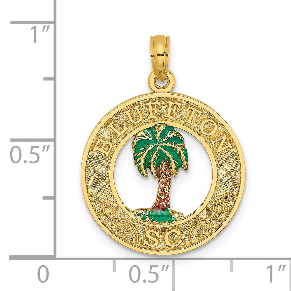 14K BLUFFTON SC Circle Enameled Palm Tree Charm-K6812