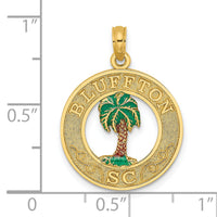 14K BLUFFTON SC Circle Enameled Palm Tree Charm-K6812