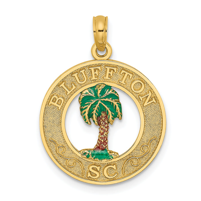14K BLUFFTON SC Circle Enameled Palm Tree Charm-K6812
