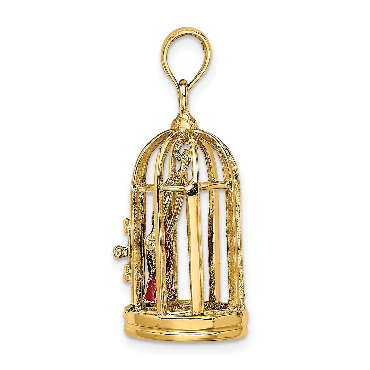 14K w/ Enamel 3-D Bird Cage w/ 2 Birds and Doors Open Charm-K6813