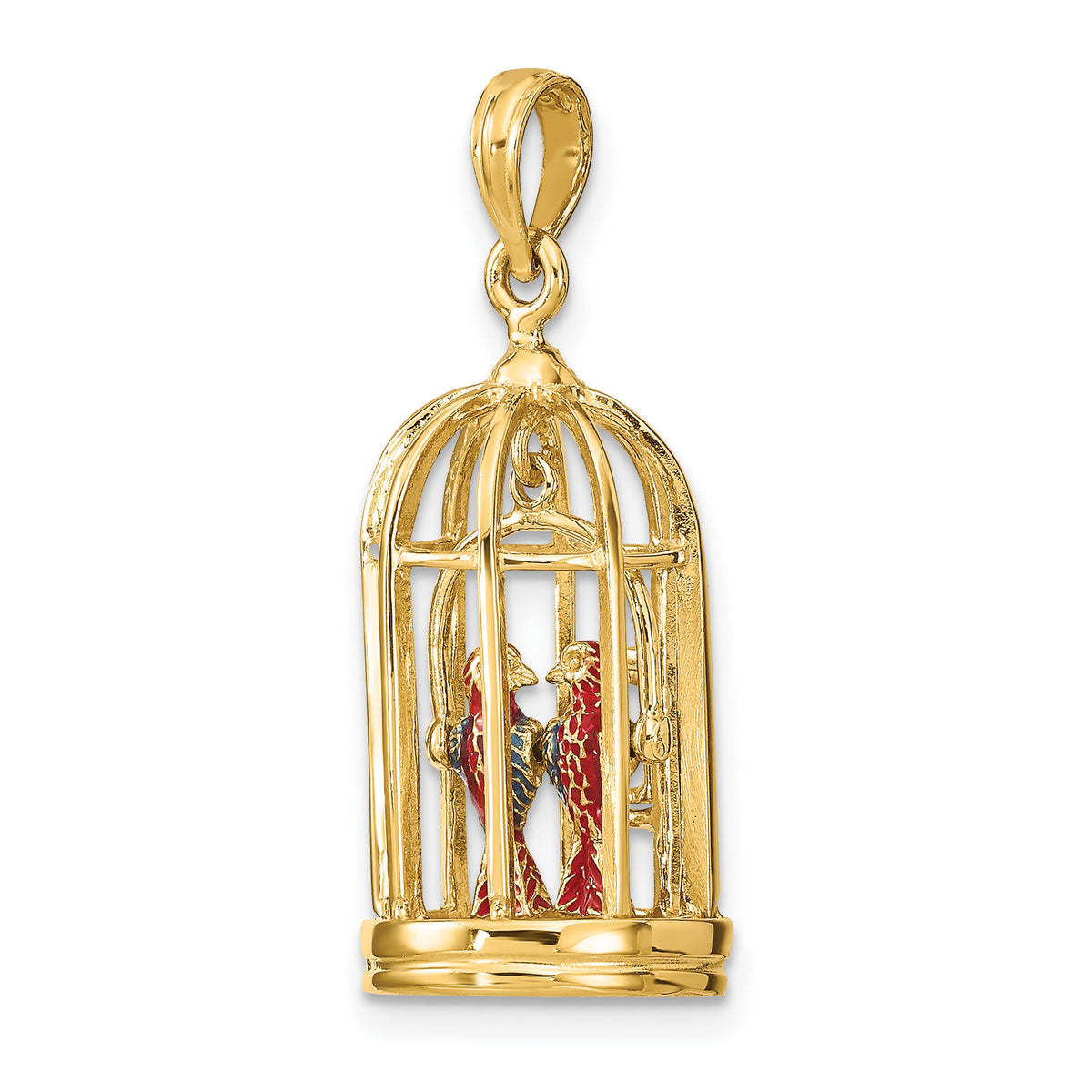 14K w/ Enamel 3-D Bird Cage w/ 2 Birds and Doors Open Charm-K6813