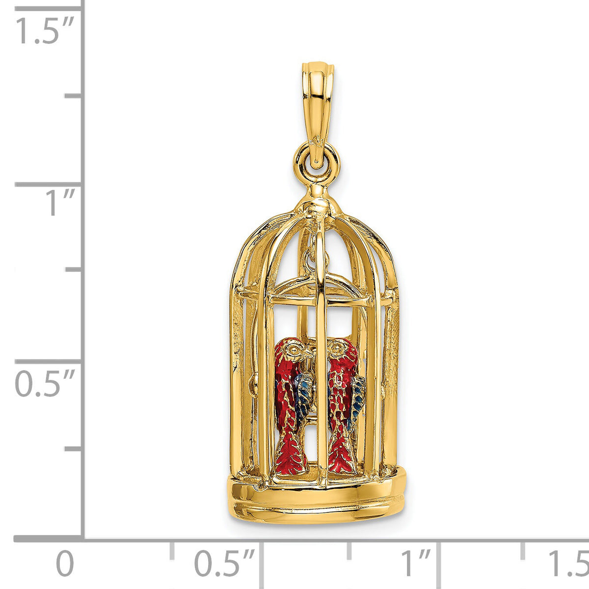 14K w/ Enamel 3-D Bird Cage w/ 2 Birds and Doors Open Charm-K6813