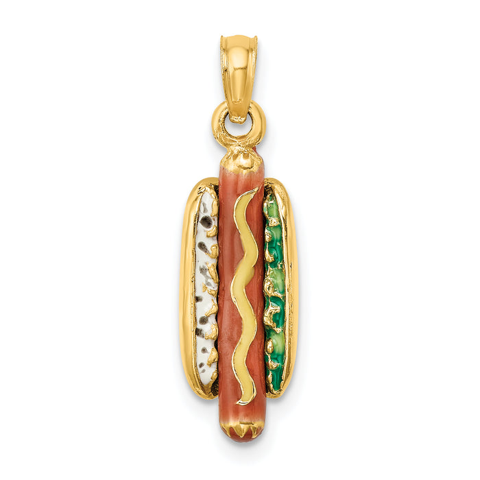 14K 3-D Enamel Hot Dog w/ Bun Charm-K6816