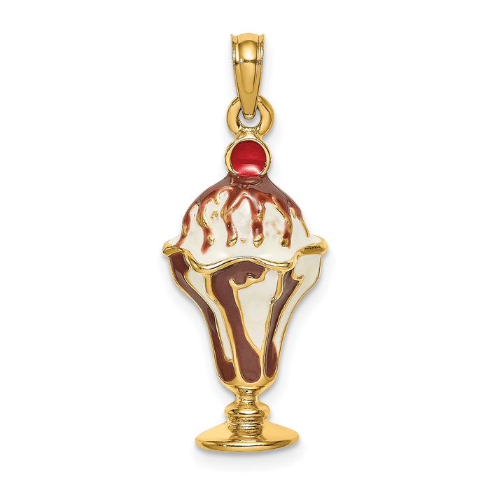 14K Chocolate Ice Cream Sundae W/Cherry Top Charm-K6818