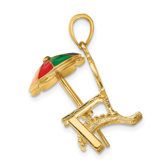 14K 3-D w/ Enamel Umbrella Beach Chair Charm-K6828