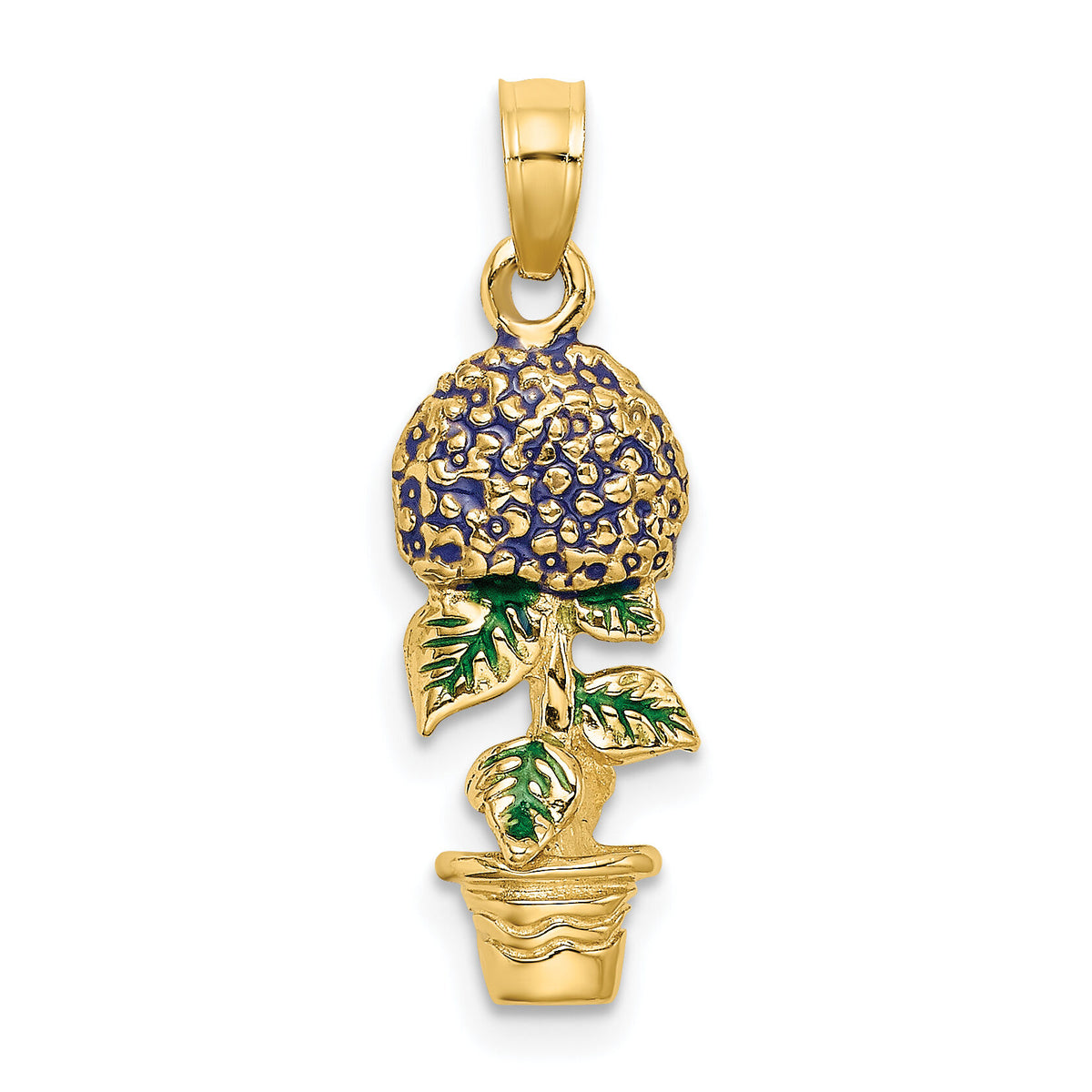 14K 3-D Enameled Lavender Hydrangea Flowers In Pot Charm-K6830