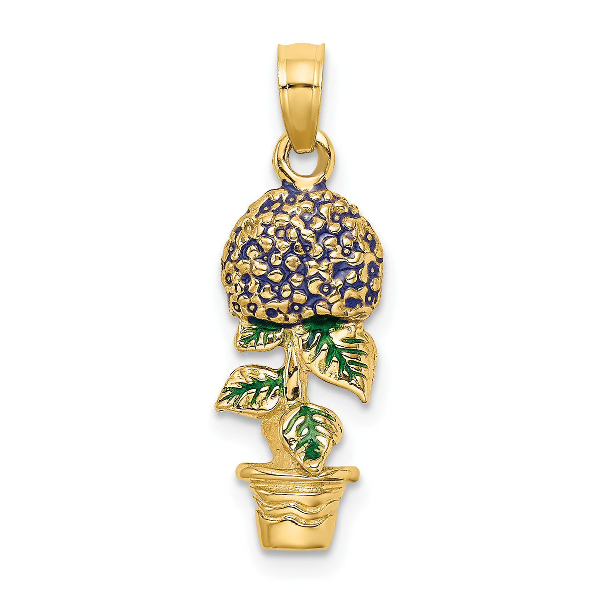 14K 3-D Enameled Lavender Hydrangea Flowers In Pot Charm-K6830