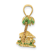14K 3-D W/Enamel Palm Tree and Hut Charm-K6832