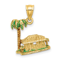 14K 3-D W/Enamel Palm Tree and Hut Charm-K6832