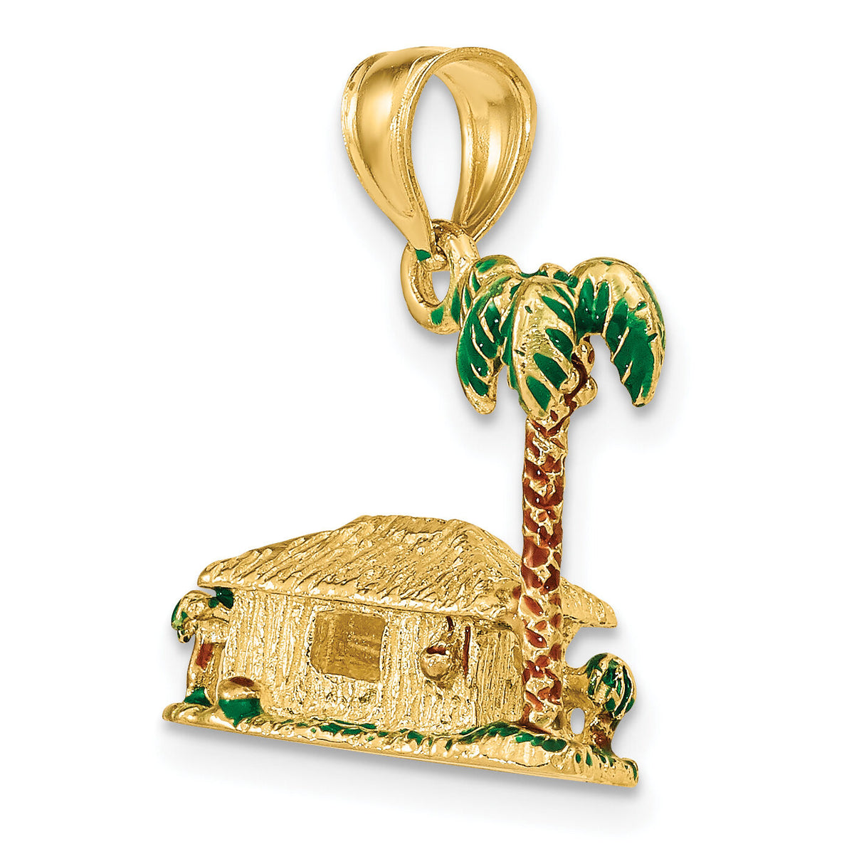 14K 3-D W/Enamel Palm Tree and Hut Charm-K6832