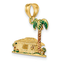 14K 3-D W/Enamel Palm Tree and Hut Charm-K6832