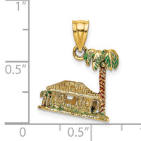 14K 3-D W/Enamel Palm Tree and Hut Charm-K6832