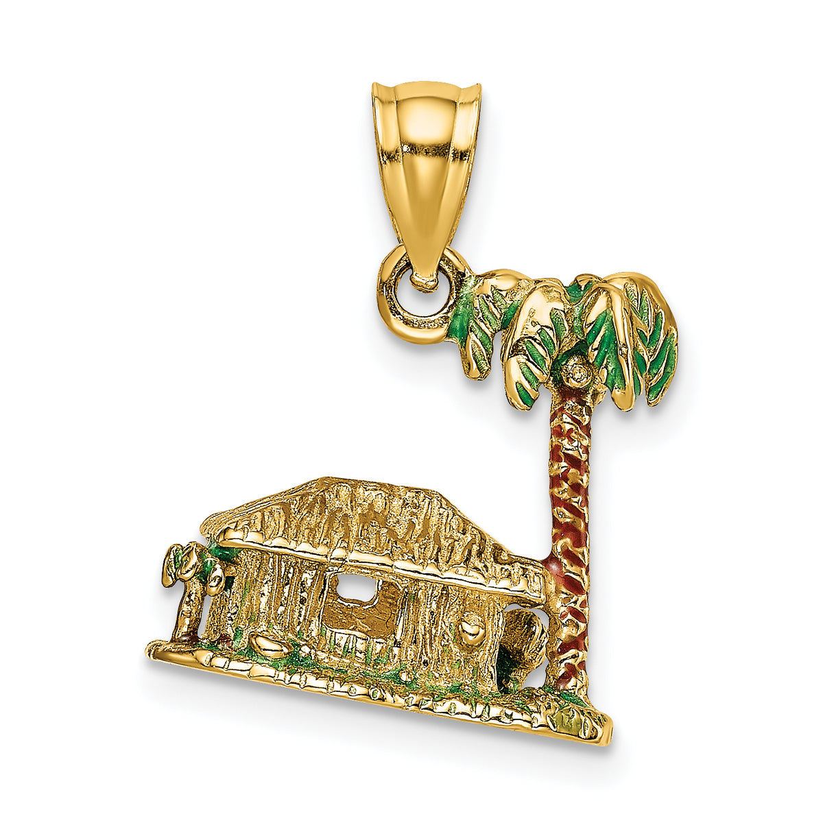 14K 3-D W/Enamel Palm Tree and Hut Charm-K6832
