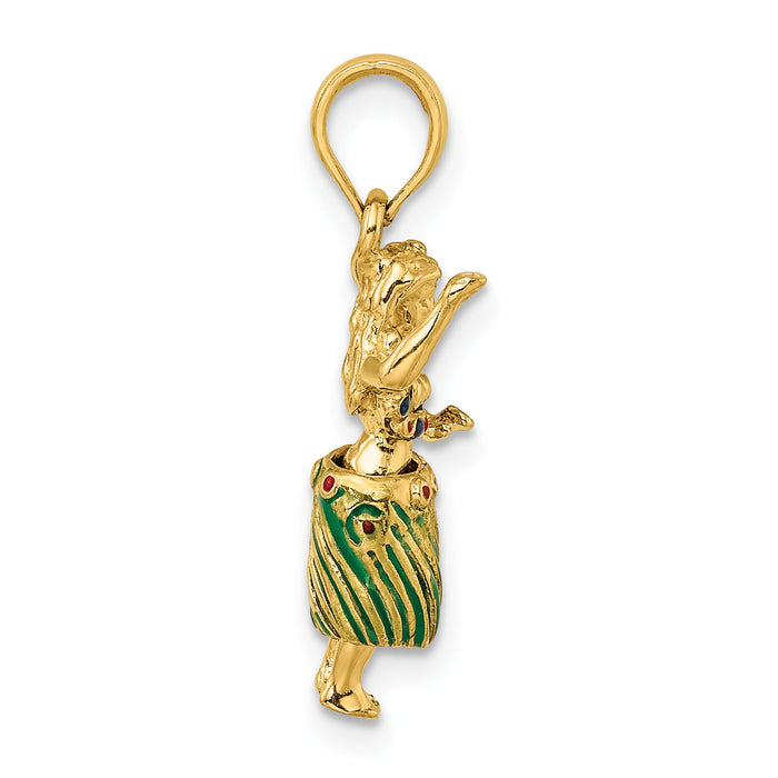 14K 3-D Hula Girl w/ Moveable Grass Skirt Charm-K6833