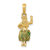 14K 3-D Hula Girl w/ Moveable Grass Skirt Charm-K6833