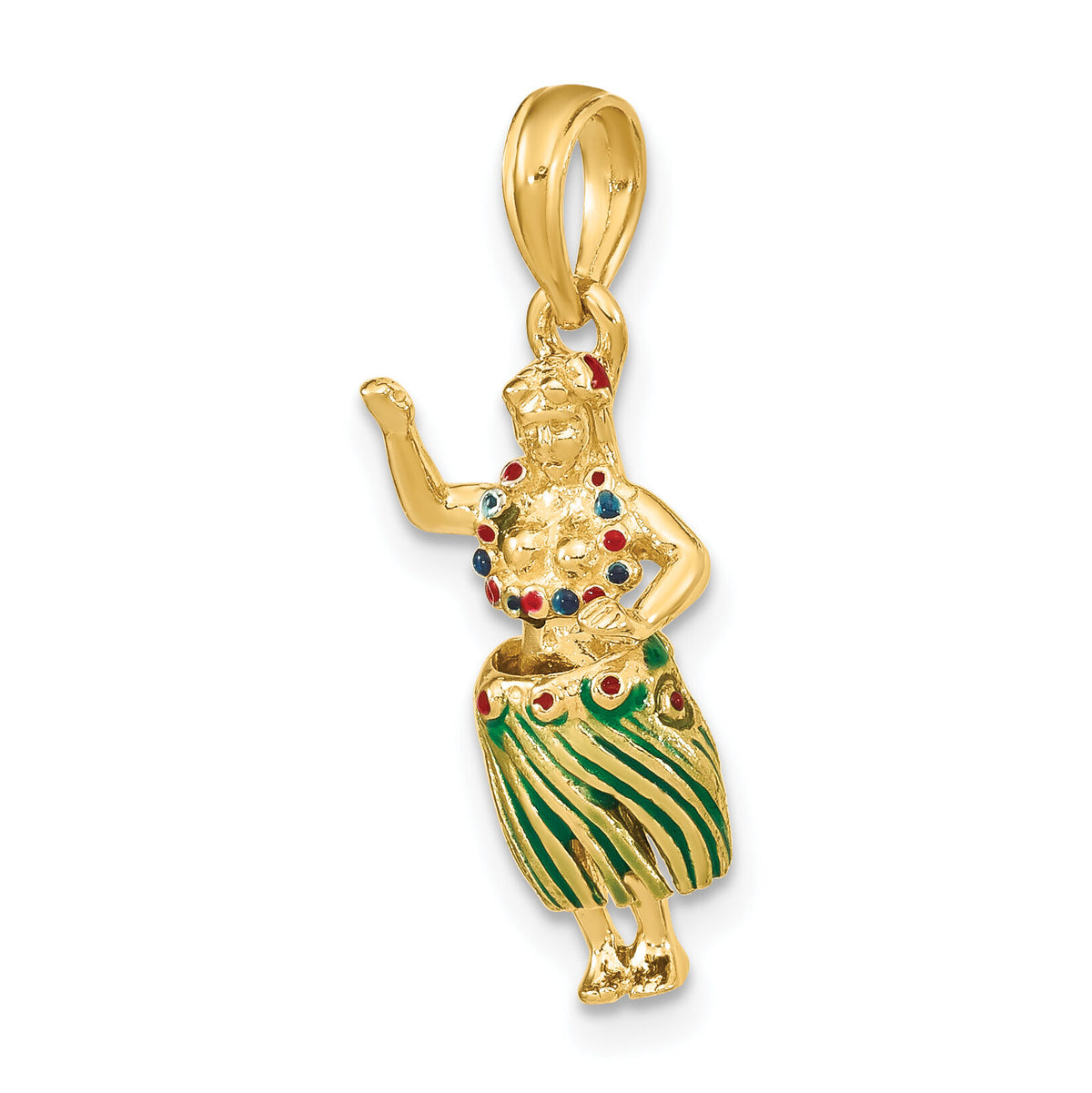 14K 3-D Hula Girl w/ Moveable Grass Skirt Charm-K6833