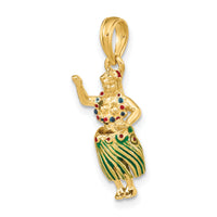 14K 3-D Hula Girl w/ Moveable Grass Skirt Charm-K6833