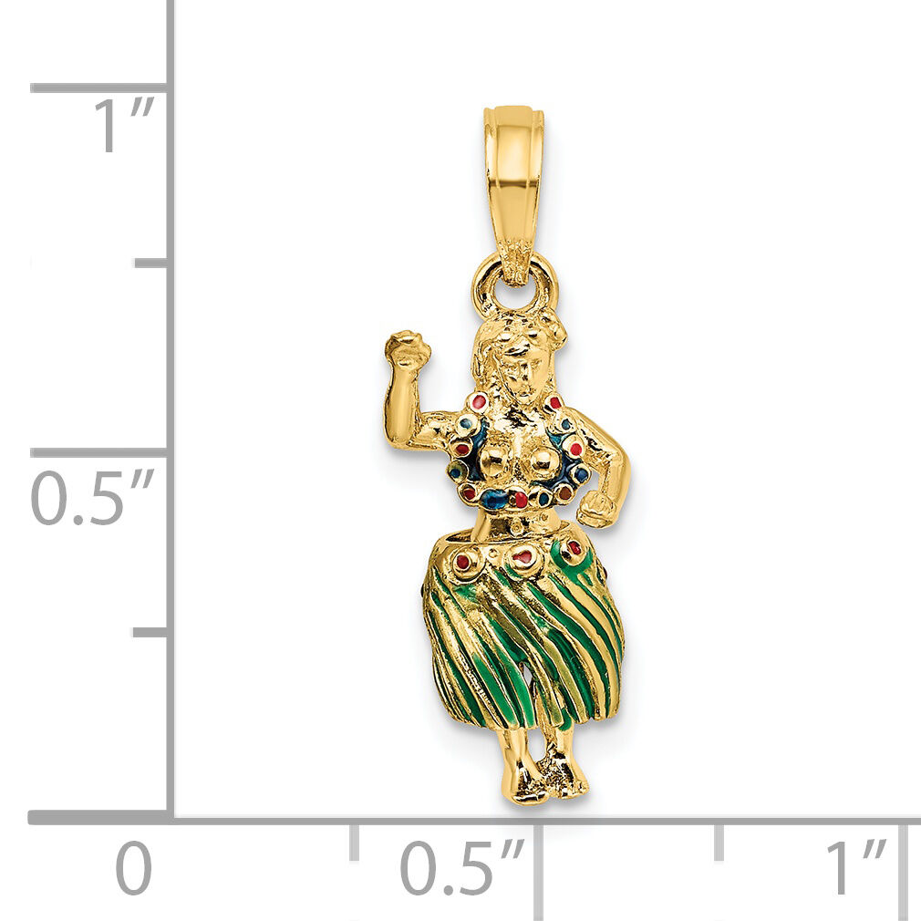 14K 3-D Hula Girl w/ Moveable Grass Skirt Charm-K6833