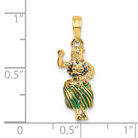 14K 3-D Hula Girl w/ Moveable Grass Skirt Charm-K6833