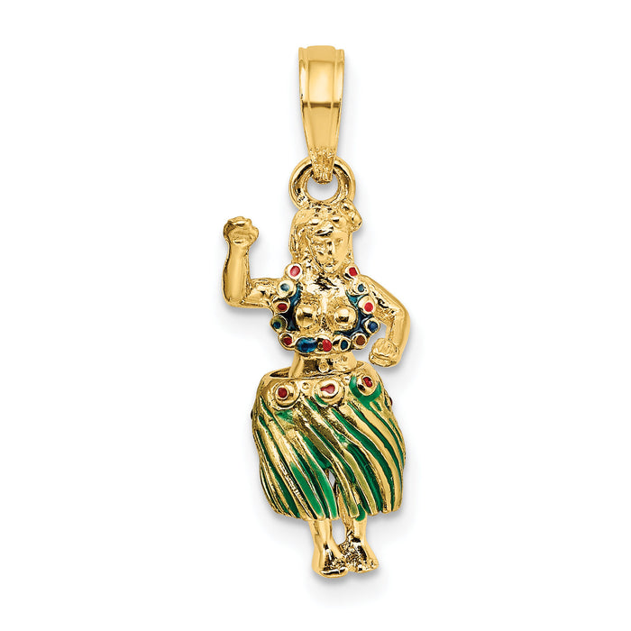 14K 3-D Hula Girl w/ Moveable Grass Skirt Charm-K6833