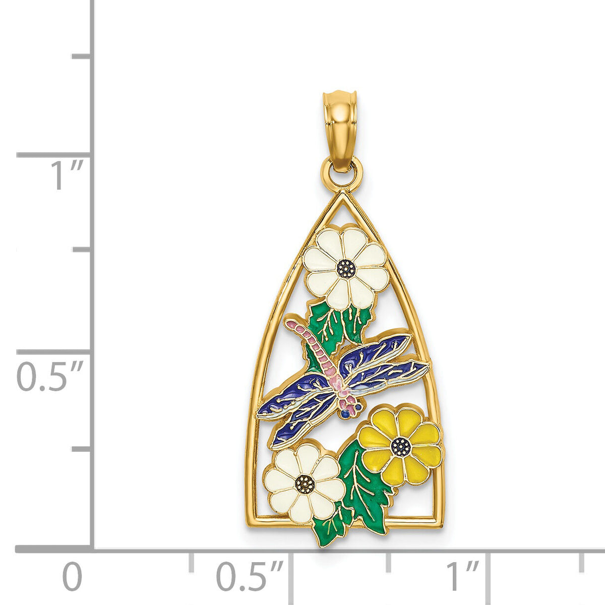 14K Enamel Dragonfly and Flowers Triangle Charm-K6835