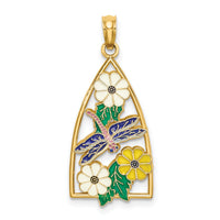 14K Enamel Dragonfly and Flowers Triangle Charm-K6835
