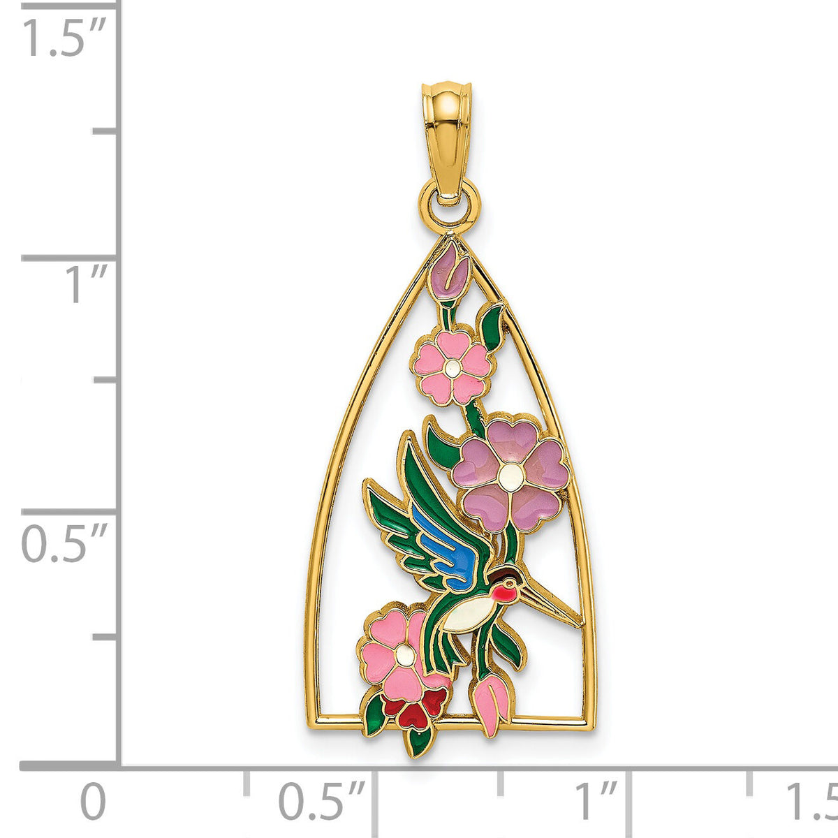 14K w/ Enamel Hummingbird and Flowers Charm-K6836