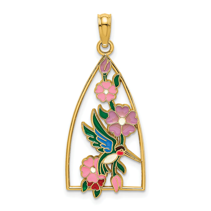14K w/ Enamel Hummingbird and Flowers Charm-K6836