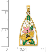 14K Enameled Bumblebee and Flowers Triangle Charm-K6837