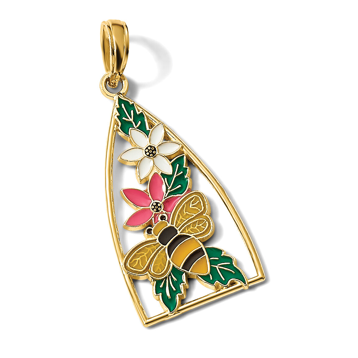 14K Enameled Bumblebee and Flowers Triangle Charm-K6837