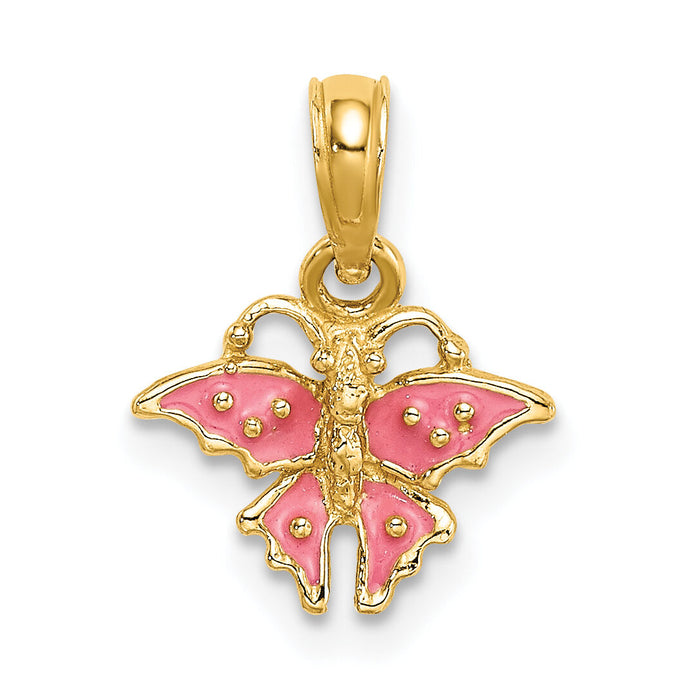 14K Enamel Mini Pink Butterfly Charm-K6845