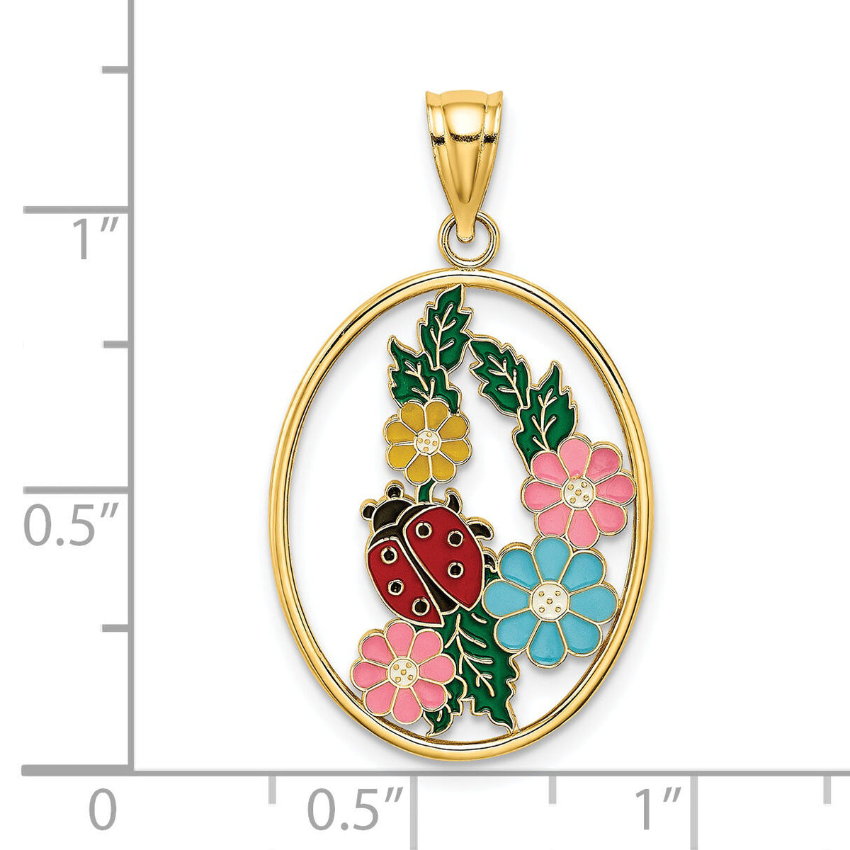 14K Stained Glass w/ Enamel Oval Ladybug Charm-K6848