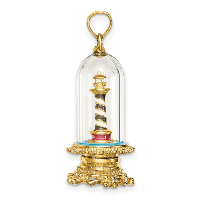 14K 3-D Enamel Lighthouse In Glass Dome Charm-K6856
